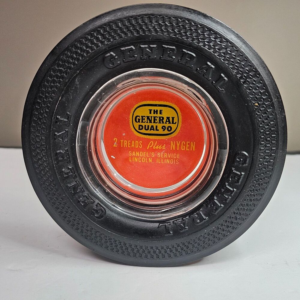 Vtg General Tire Ashtray Dual 90 2 Treads Plus Nygen Sandel's Service Lincoln IL